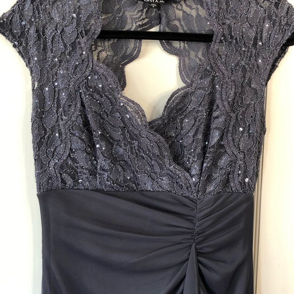 Grey Lace Sequin Gown by Onyx Night Size 4 - Picture 4 of 8